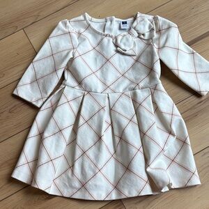 Janie and Jack Cream Plaid Dress with Floral Detail